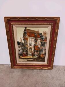 J. Allard Oil on Canvas Framed Street Scene Painting Sp-5