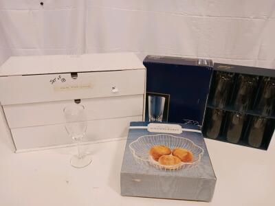 Cristal d&rsquo;Arques Cheverny Crystal Glasses Set of 6, Dansk White Wine Glasses Set of 18, Silver-Plated Scalloped Basket