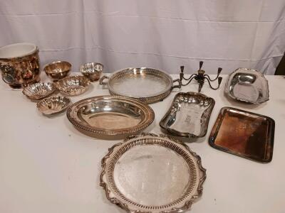Vintage Silver-Plated Tableware Set &ndash; 12 Pieces Including Bowls, Trays, Ice Bucket, and Candelabrum