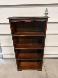 Traditional Wooden Freestanding Bookshelf with Carved Trim, 4 Fixed Shelves, Dark Brown Finish