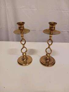 Vintage Solid Brass Candlestick Holders with Twisted Stem Design, Made in USA