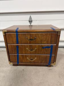 Mid-Century Modern 3-Drawer Nightstand Chest with Brass Accents, 30"x18"x23", Wood & Brass