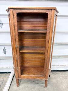 Wood & Glass Display Cabinet, 52&rdquo; Tall, 2 Adjustable Shelves, Side Viewing Panels, Hinged Glass Door