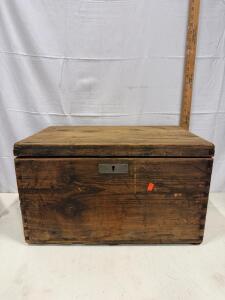 Antique Wooden Storage Chest, 26" Dovetail Trunk, Pine, Late 19th/Early 20th C, Keyhole Lock