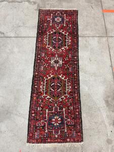 Handwoven Persian Runner Rug, 10 ft x 3 ft, Wool Pile, Geometric Medallion Design