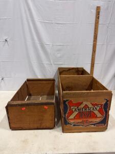 American Desert Arizona Citrus Wooden Shipping Crate with Label & Plain Vintage Fruit Crate, 20"