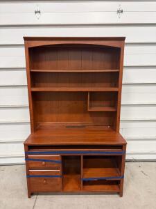 Cherry Finish Wooden Computer Desk with Hutch, 2 Drawers, Shelves, Keyboard Tray, Cable Management