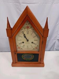 Seth Thomas Steeple Mantel Clock, Mechanical, Floral Dial, Solid Wood, USA, 17&ndash;19" Tall