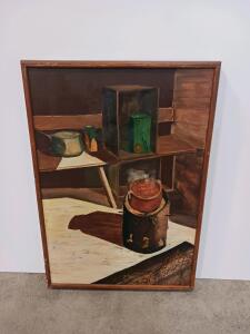 Framed Still Life Oil Painting, Signed, Mid-Century Style, 24"x18", Kitchen Scene Sp-5