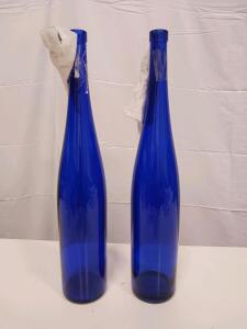 Tall 19" Blue Cobalt Glass Wine Bottles, 1.5L Magnum Size, Set of 2, Decorative Cork Finish