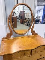 Antique 4-Drawer Wood Dresser with Oval Mirror, Ornate Carving, Casters, Circa 1920-1940 - 4