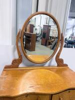 Antique 4-Drawer Wood Dresser with Oval Mirror, Ornate Carving, Casters, Circa 1920-1940 - 5