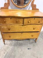 Antique 4-Drawer Wood Dresser with Oval Mirror, Ornate Carving, Casters, Circa 1920-1940 - 7