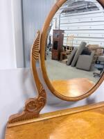 Antique 4-Drawer Wood Dresser with Oval Mirror, Ornate Carving, Casters, Circa 1920-1940 - 8