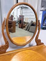 Antique 4-Drawer Wood Dresser with Oval Mirror, Ornate Carving, Casters, Circa 1920-1940 - 9