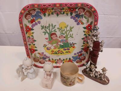 Vintage Collectibles Lot: Precious Moments Figurines, Campbell&rsquo;s Kids Mug, Anglund Tray, Firehouse Dogs