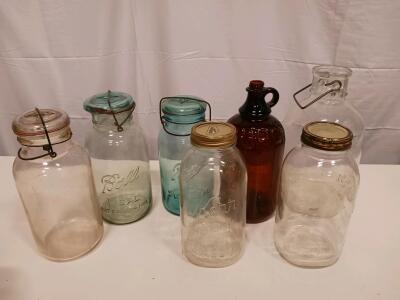 Vintage Mason Jars & Jugs Lot &ndash; Ball, Kerr, Sure Seal, Ideal, Amber & Clear Glass, 1908&ndash;1960s