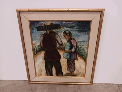 Original Oil Painting by R. J. Tilley &ndash; Figurative Scene with Traditional Attire Sp-5