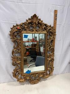 Burwood 1974 Ornate Gold Rococo Wall Mirror, 37.5"x23", Vintage Scrollwork USA
