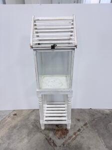 White Wooden and Glass Freestanding Indoor Terrarium Cabinet with Lattice Roof and Display Shelf
