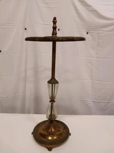 Vintage Brass & Glass Art Deco Smoking Stand with Tray, circa 1920s&ndash;1940s, 24" Tall