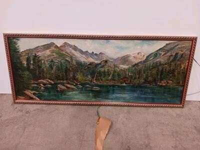 Framed Panoramic Oil Painting of Mountain Landscape with Cabin Sp-5