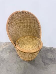High-Back Wicker/Rattan Chair, Mid-century/Boho Style, Natural Color