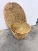 High-Back Wicker/Rattan Chair, Mid-century/Boho Style, Natural Color - 3