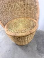 High-Back Wicker/Rattan Chair, Mid-century/Boho Style, Natural Color - 6