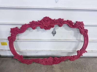 Large Ornate Rococo-Style Matte Pink Decorative Frame 48"x30" Floral Scrollwork Wall Accent