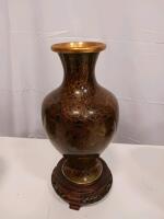 Chinese Cloisonn&eacute; Ginger Jars, Vase, Bowl with Stands & 5 Bohemian Ruby Red Glasses Set - 4