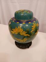 Chinese Cloisonn&eacute; Ginger Jars, Vase, Bowl with Stands & 5 Bohemian Ruby Red Glasses Set - 5