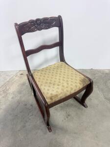 Antique Carved Wooden Side Chair with Upholstered Seat and Floral Motif