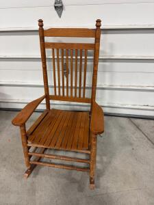 Traditional Wooden Rocking Chair with Slat Seat and Back, Oak Hardwood, 40" Height