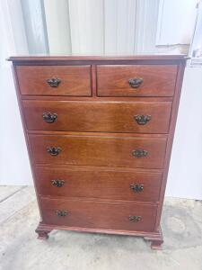Traditional 6-Drawer Chest of Drawers, Solid Wood, Brass Handles, 36"x18"x48", Dark Brown Finish