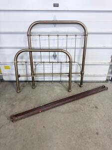 Vintage Twin-Size Metal Bed Frame with Brass Accents, 48" Headboard, 39" Footboard