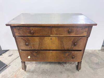 Vintage Wooden Dresser with Metal Top, 4 Drawers, Approx. 36x18x42 inches
