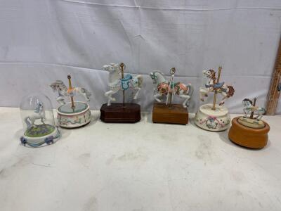 Vintage Carousel Horse Music Box Collection &ndash; Set of 6 Porcelain Pieces with Pastel Accents