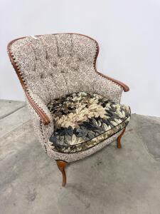Vintage Barrel Back Armchair with Tapestry Upholstery and Queen Anne Legs