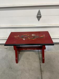 Hand-Painted Wooden Bench/Stool with Folk Art Design, Dated "Anno 1997"