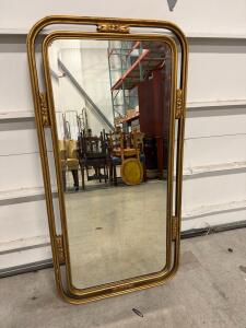 Large Rectangular Gold Gilt Wall Mirror, Floral Medallion Frame, Louis XVI Revival Style, 48"x24"