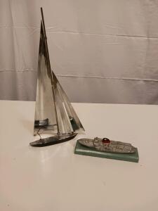Modernist Stainless Steel Sailboat & Vintage Vancouver Canada Souvenir Ship Model