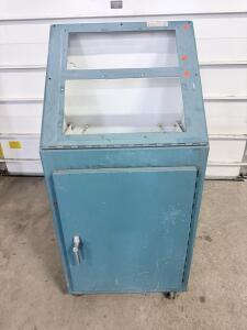Industrial Metal Display Cabinet with Angled Windows, Blue, 48" x 24" x 18"