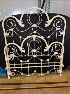 Victorian-Style Full Size Metal Bed Frame, Off-White Cast Iron, Scrollwork, Includes Rails