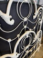 Victorian-Style Full Size Metal Bed Frame, Off-White Cast Iron, Scrollwork, Includes Rails - 3