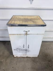 Vintage Industrial Metal Storage Cabinet, White, 30"x18"x36", Double Doors, Heavy Wear