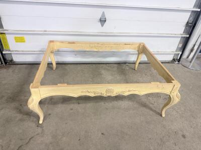French Provincial Coffee Table Frame, Carved Wooden Scrollwork, Cream Finish, Cabriole Legs