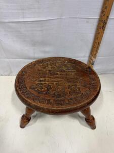Vintage Wooden Child's Step Stool with Engraved Nursery Rhyme and Alphabet Design