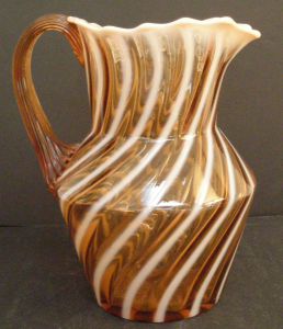 Fenton Hand-Blown Orange Marigold & White Swirl Opalescent Glass Pitcher, 7.5" ( R12 )