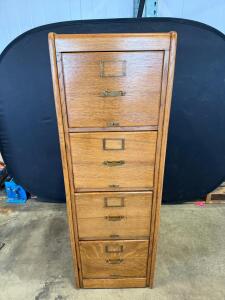 Vintage 4-Drawer Solid Oak Vertical Filing Cabinet with Brass Hardware and File Dividers